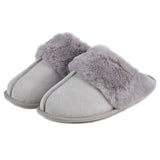 Totes Isotoner Ladies Real Suede Mule with Fur Cuff Grey