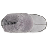 Totes Isotoner Ladies Real Suede Mule with Fur Cuff Grey