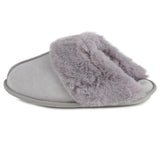 Totes Isotoner Ladies Real Suede Mule with Fur Cuff Grey