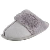 Totes Isotoner Ladies Real Suede Mule with Fur Cuff Grey