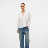 Vero Moda VMKAUSA Frill Blouse In Snow White