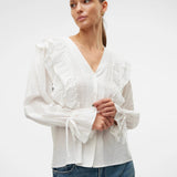 Vero Moda VMKAUSA Frill Blouse In Snow White