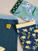 White Stuff 3PK Spring Floral Ankle Socks in Blue