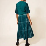 White Stuff Mia Velvet Tiered Skirt Mid Teal