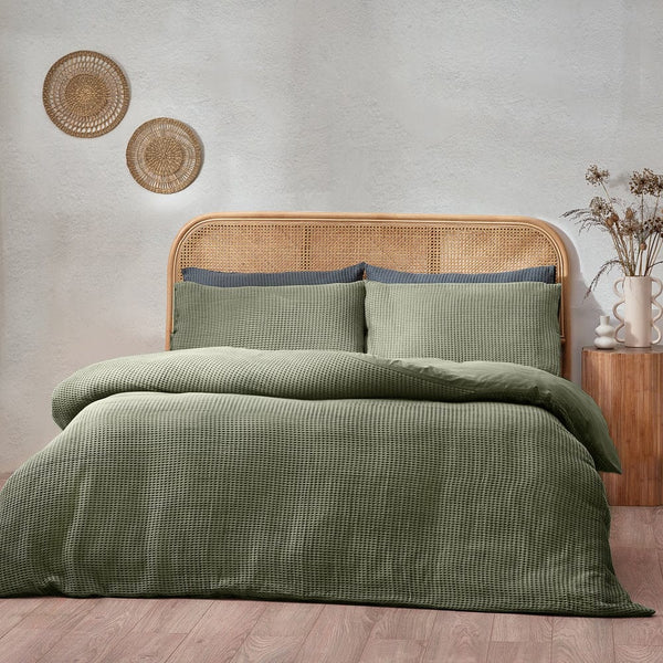 Yard Chunky Waffle Duvet Cover Set Eucalyptus