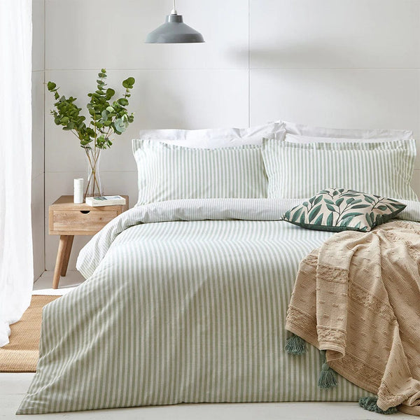 Yard Hebden Mélange Stripe 100% Cotton Duvet Cover Set Eucalyptus